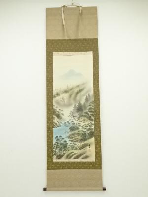 春山筆　山水　肉筆絹本掛軸